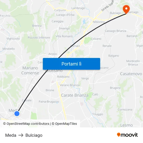 Meda to Bulciago map