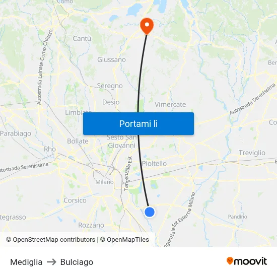 Mediglia to Bulciago map