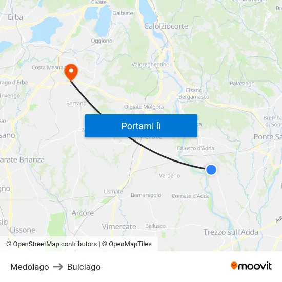 Medolago to Bulciago map