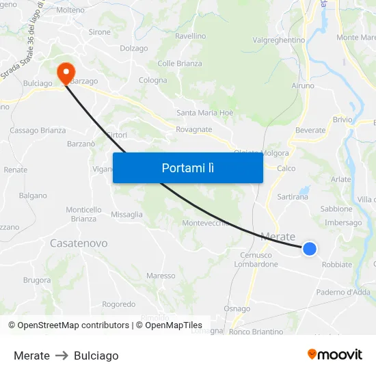 Merate to Bulciago map