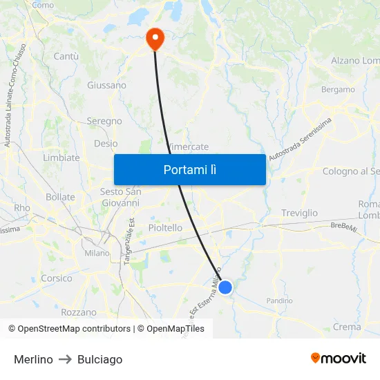 Merlino to Bulciago map