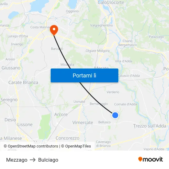 Mezzago to Bulciago map