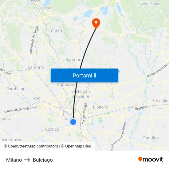 Milano to Bulciago map