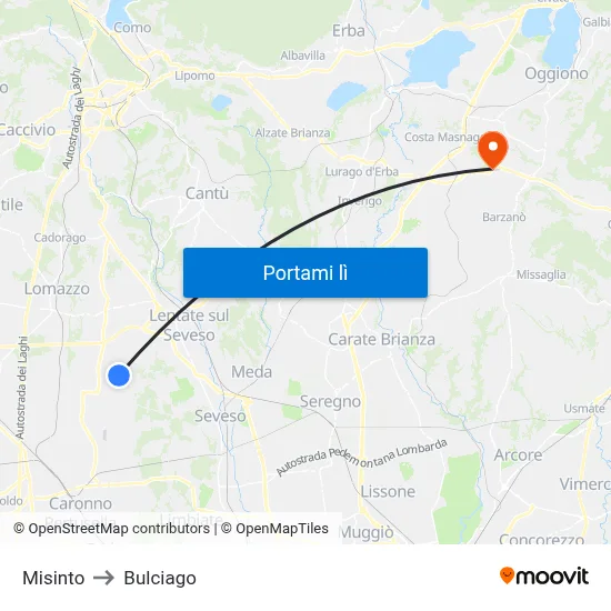 Misinto to Bulciago map