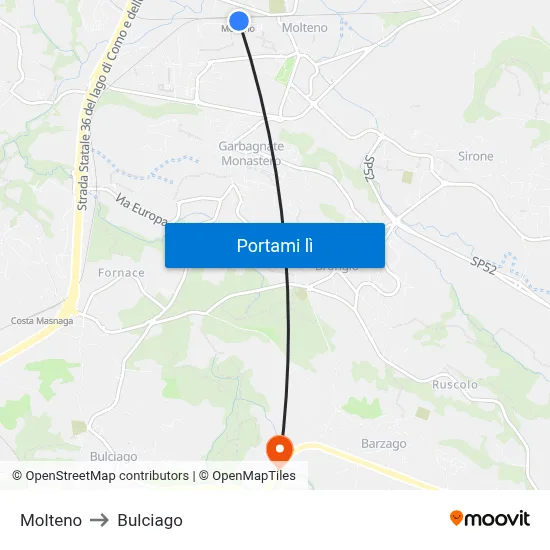 Molteno to Bulciago map