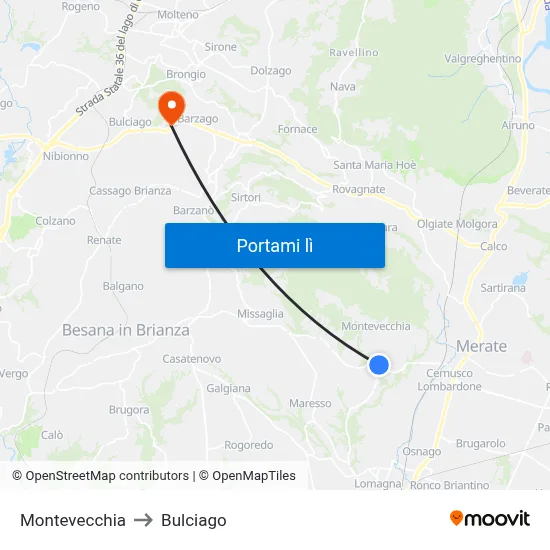 Montevecchia to Bulciago map