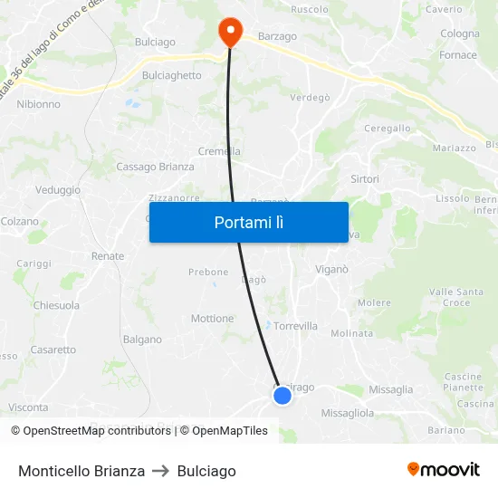 Monticello Brianza to Bulciago map