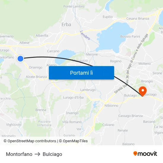 Montorfano to Bulciago map