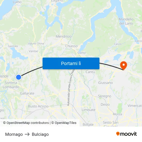 Mornago to Bulciago map