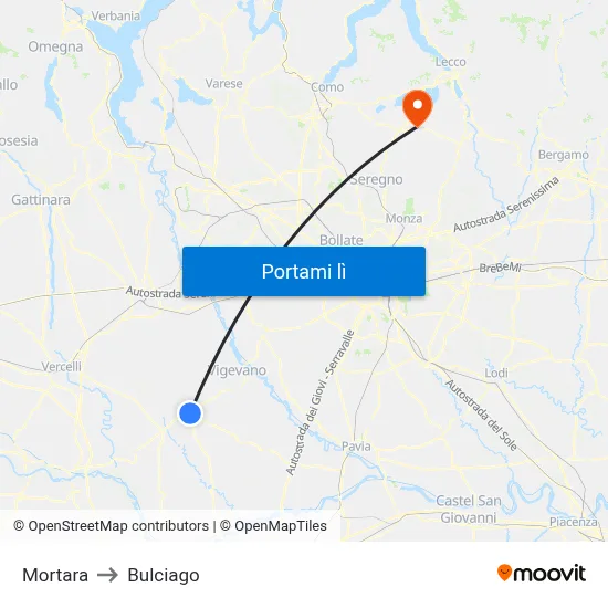 Mortara to Bulciago map