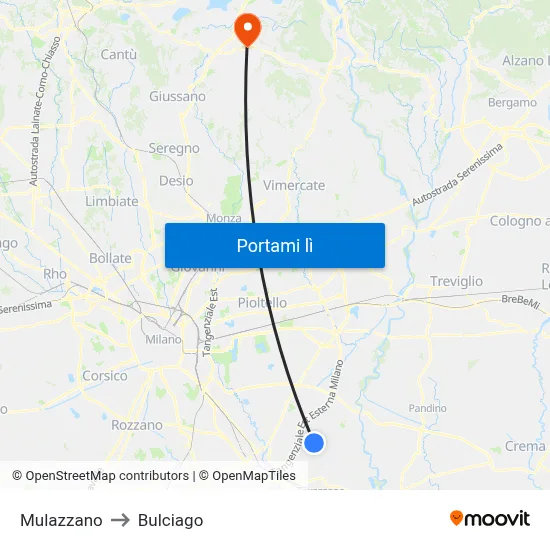 Mulazzano to Bulciago map