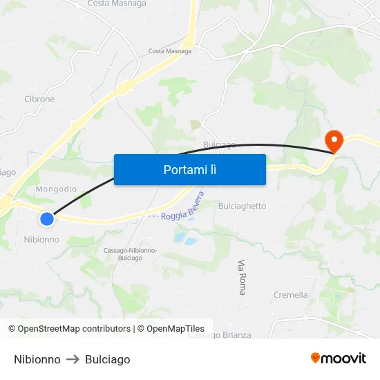 Nibionno to Bulciago map