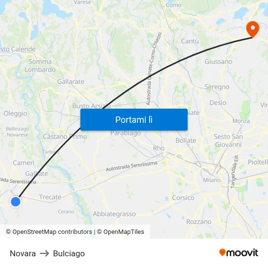 Novara to Bulciago map