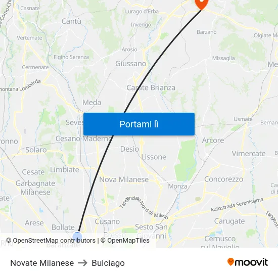 Novate Milanese to Bulciago map