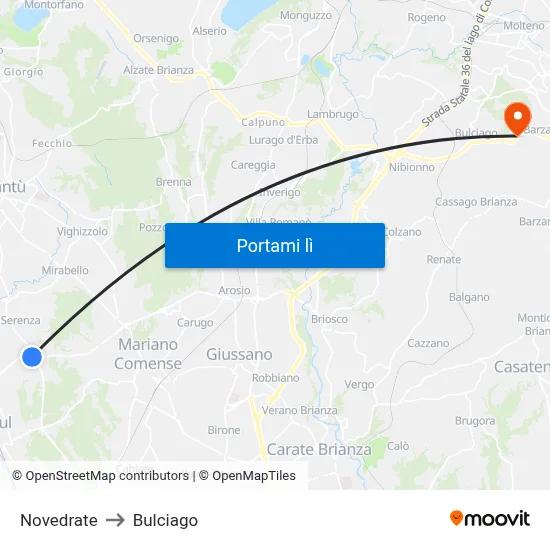 Novedrate to Bulciago map