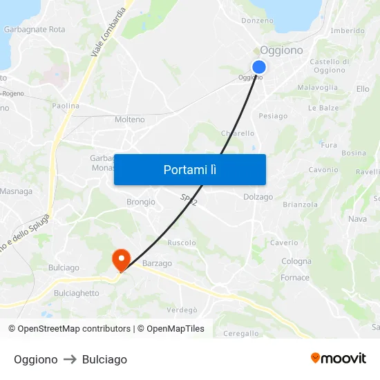 Oggiono to Bulciago map