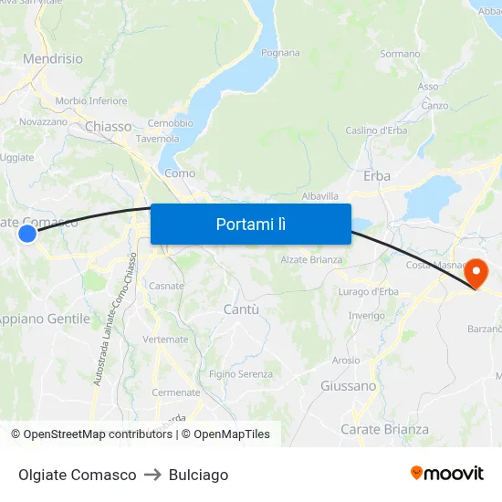 Olgiate Comasco to Bulciago map