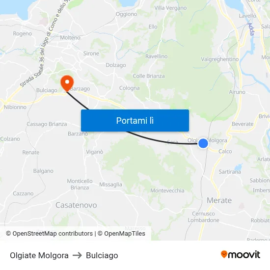 Olgiate Molgora to Bulciago map