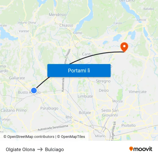 Olgiate Olona to Bulciago map