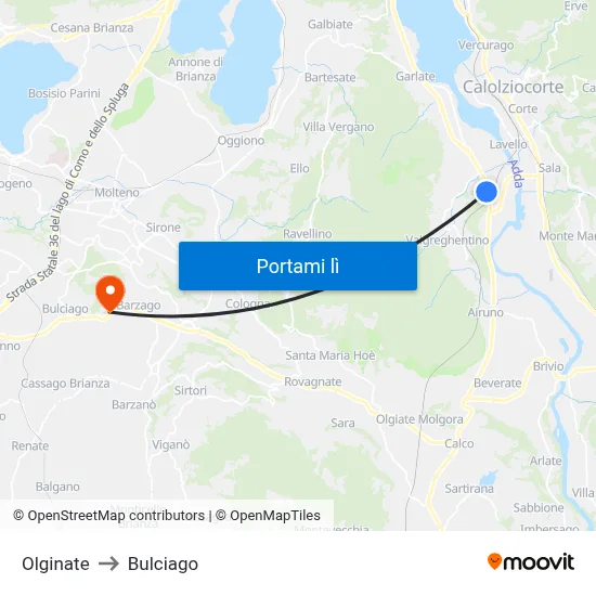 Olginate to Bulciago map