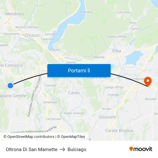 Oltrona Di San Mamette to Bulciago map