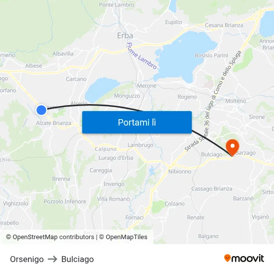 Orsenigo to Bulciago map