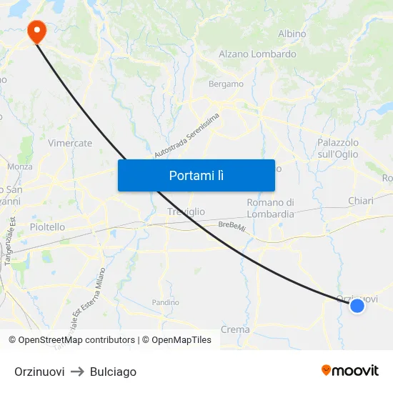 Orzinuovi to Bulciago map