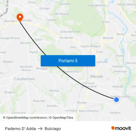 Paderno D' Adda to Bulciago map