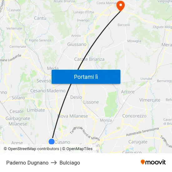 Paderno Dugnano to Bulciago map