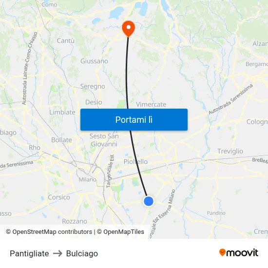 Pantigliate to Bulciago map