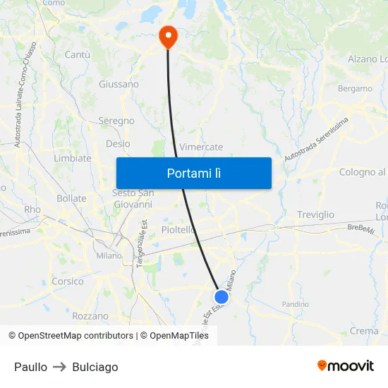 Paullo to Bulciago map