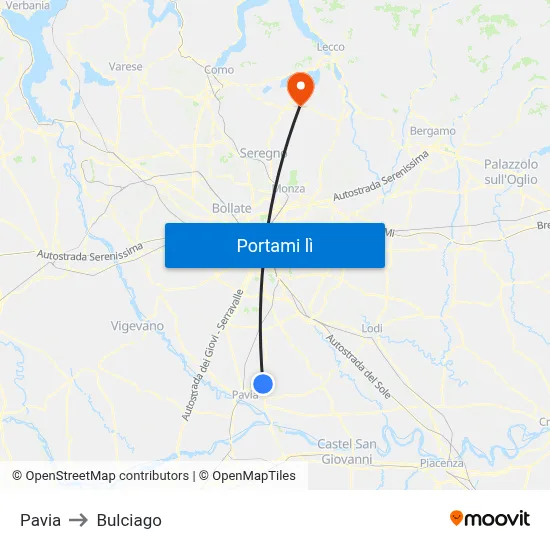 Pavia to Bulciago map