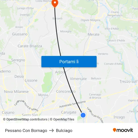 Pessano Con Bornago to Bulciago map