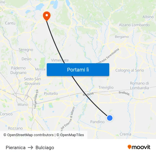 Pieranica to Bulciago map