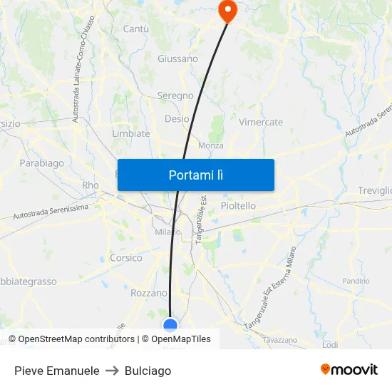 Pieve Emanuele to Bulciago map