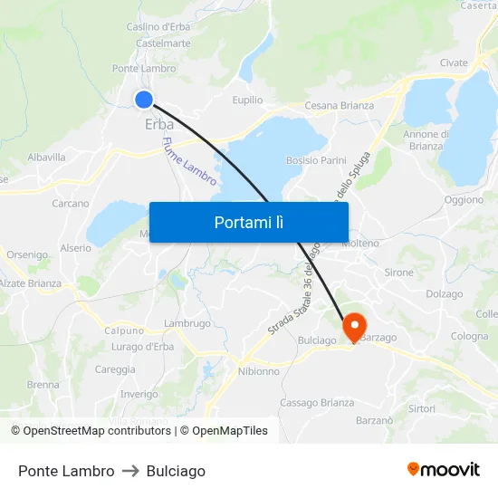 Ponte Lambro to Bulciago map