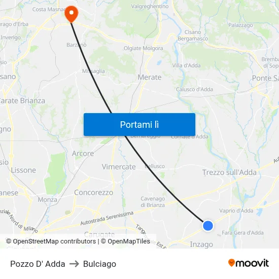 Pozzo D' Adda to Bulciago map
