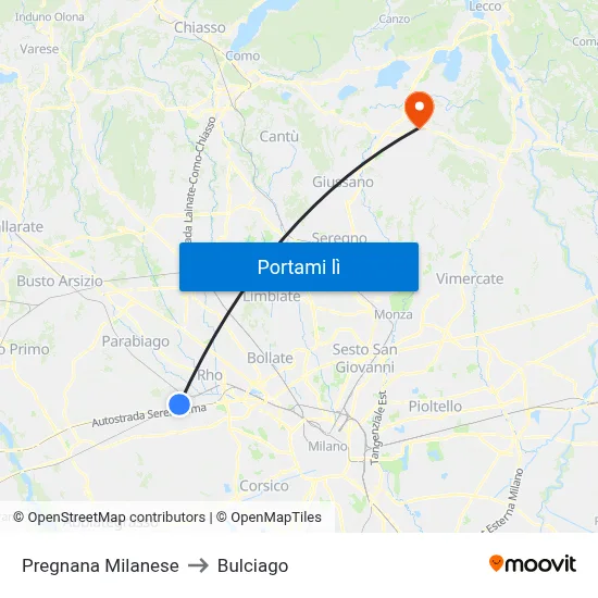 Pregnana Milanese to Bulciago map