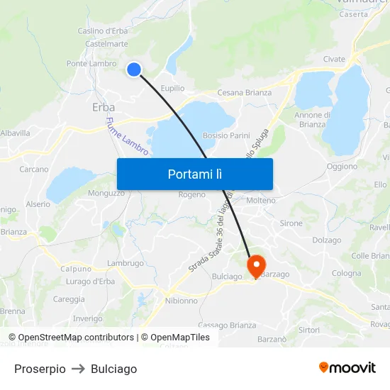 Proserpio to Bulciago map