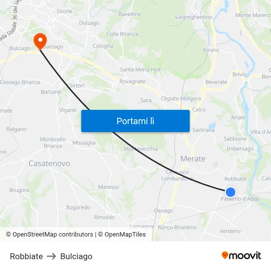 Robbiate to Bulciago map