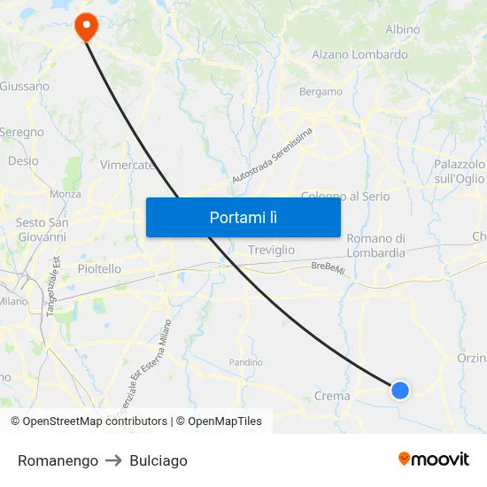 Romanengo to Bulciago map