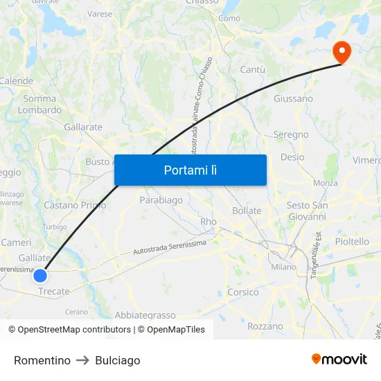 Romentino to Bulciago map