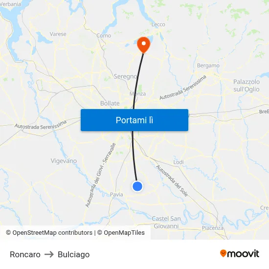 Roncaro to Bulciago map