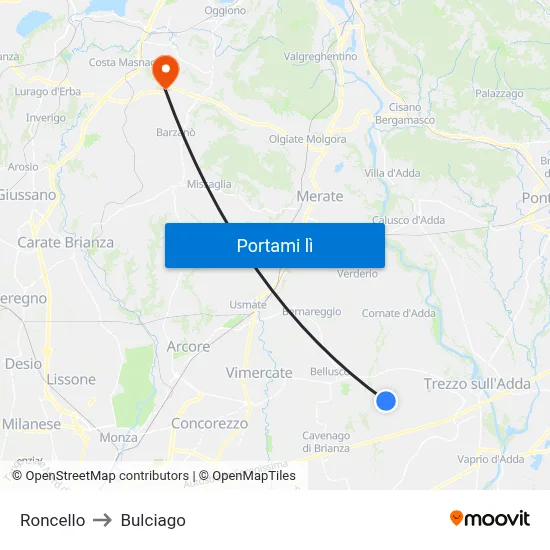 Roncello to Bulciago map