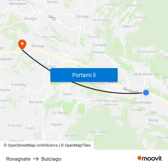 Rovagnate to Bulciago map