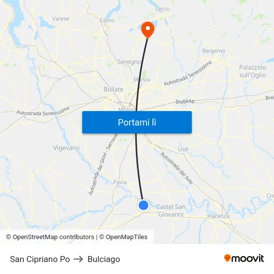 San Cipriano Po to Bulciago map