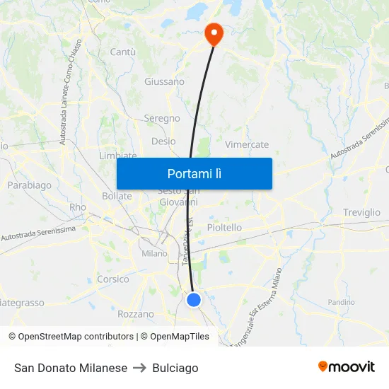 San Donato Milanese to Bulciago map