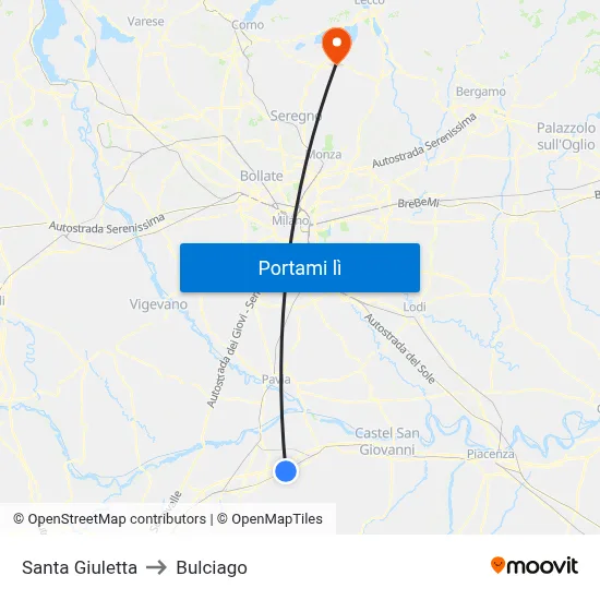 Santa Giuletta to Bulciago map