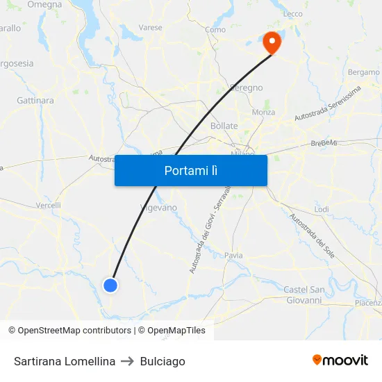 Sartirana Lomellina to Bulciago map