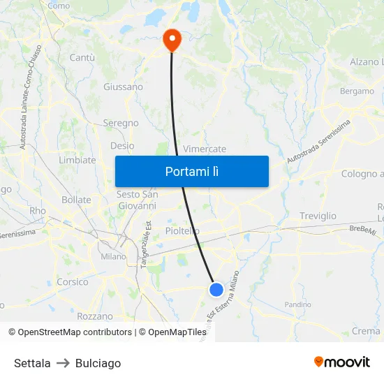 Settala to Bulciago map